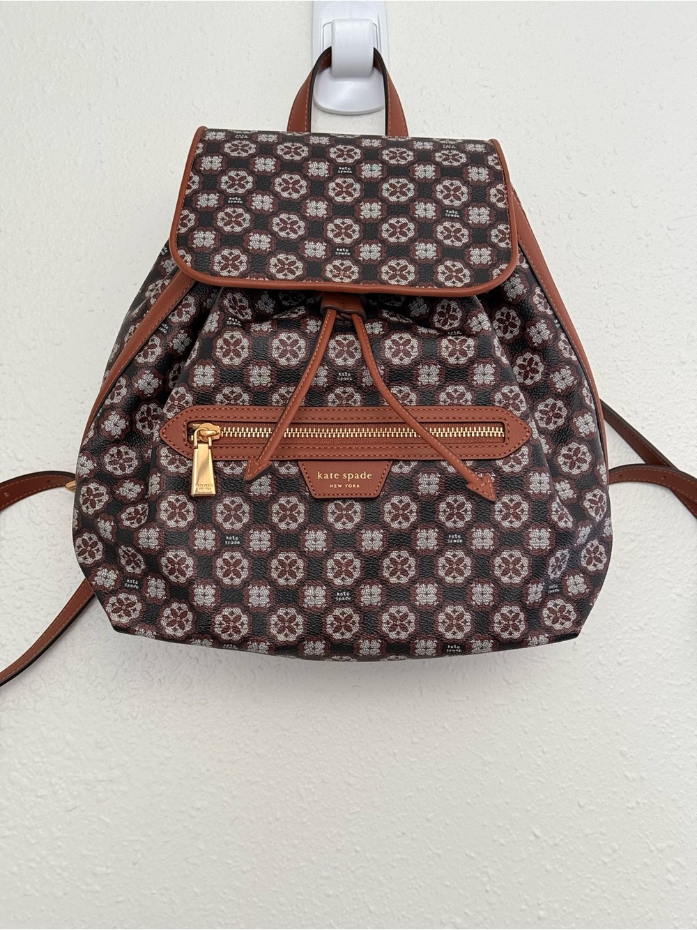 Kate Spade Flower Monogram Medium Backpack Brown Travel Bag - Picture 2 of 14